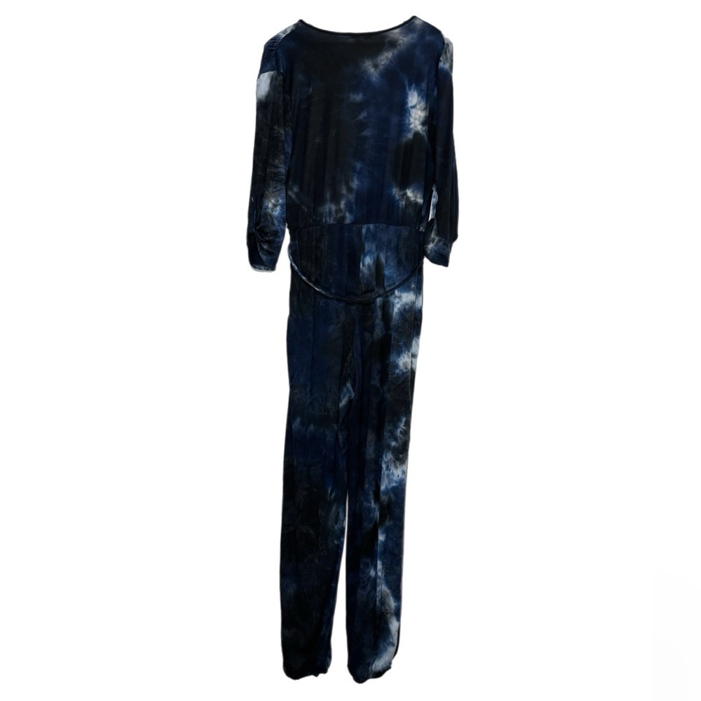 Tash + Sophie blue tie dye 3/4 sleeve wrap front jumpsuit - Picture 2 of 6